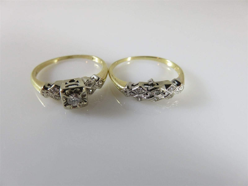Vintage 14K Bi-Colored (White & Yellow) Gold Diamond Wedding Ring Set Size 6.5 - Just Stuff I Sell