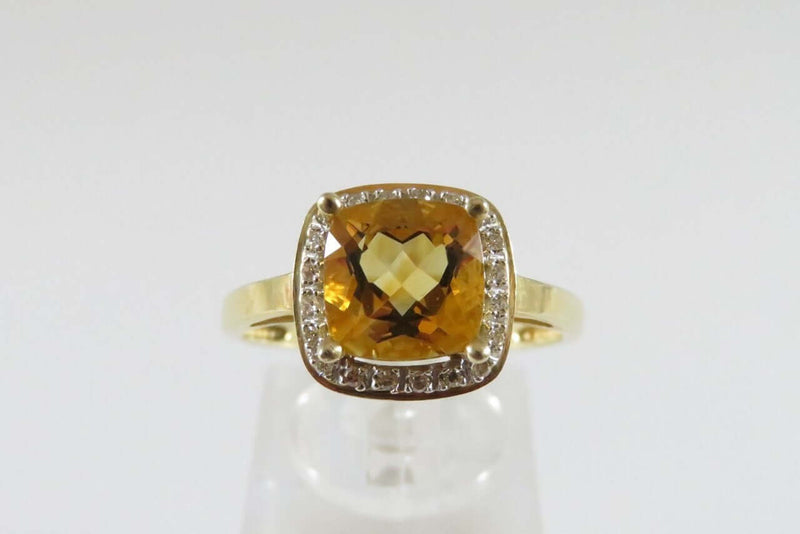 14K Yellow Gold Mexico Princess Cut Citrine Diamond Halo Ring Women's Size 9.75 - Just Stuff I Sell