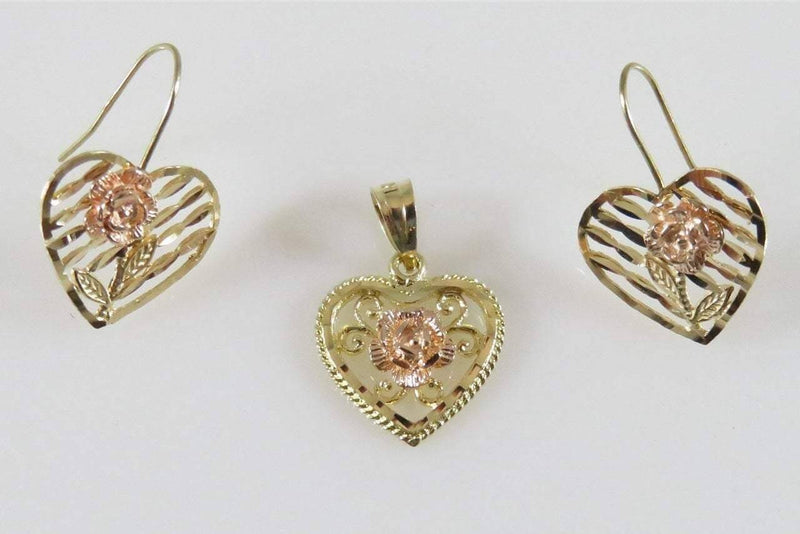 14K Yellow & Pink Black Hills Style Gold Heart Dangle Earrings Pendant Grouping - Just Stuff I Sell