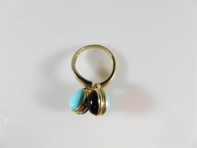 14K Solid Gold Turquoise & Onyx Cabochon Dangle Ring Size 8 - Just Stuff I Sell