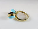 14K Solid Gold Turquoise & Onyx Cabochon Dangle Ring Size 8 - Just Stuff I Sell