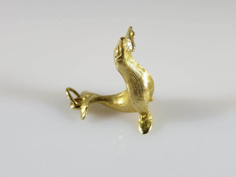 Cute Seal with Fish Solid 14K Yellow Gold 3D Travel Charm/Pendant - Just Stuff I Sell