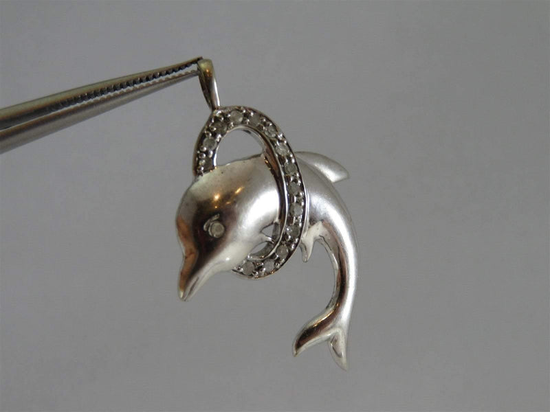 10K White Gold 15 Diamond Accented Dolphin Pendant, Gold Dolphin Pendant - Just Stuff I Sell