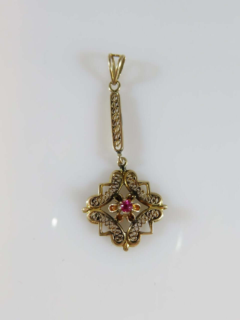 Antique Edwardian Art Nouveau 10K Gold Lavalier Pendant with Natural Pink Topaz - Just Stuff I Sell