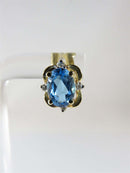 Lovely High Quality 14K Yellow Gold Blue Topaz & Diamond Stud Earrings - Just Stuff I Sell