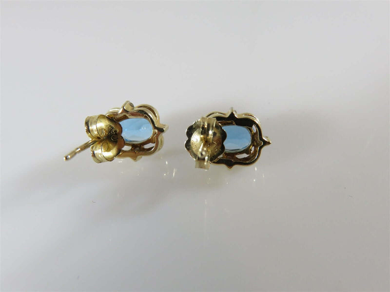 Lovely High Quality 14K Yellow Gold Blue Topaz & Diamond Stud Earrings - Just Stuff I Sell