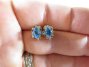 Lovely High Quality 14K Yellow Gold Blue Topaz & Diamond Stud Earrings - Just Stuff I Sell