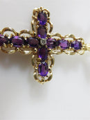 Fab 2 3/8" TL Amethyst & Diamond Cross Pendant Well Made 14K L J 8.6 Gram - Just Stuff I Sell