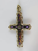 Fab 2 3/8" TL Amethyst & Diamond Cross Pendant Well Made 14K L J 8.6 Gram - Just Stuff I Sell