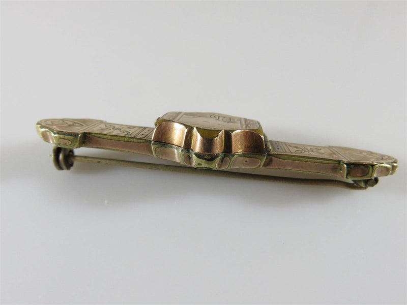 Neat Victorian Gold Filled Hidden Picture Collar Bar Brooch Etched Design 1880's - Just Stuff I Sell