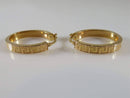 14K Gold Greek Key Oval Hollow Body Rose Colored Hoop Earrings 2.8 Grams - Just Stuff I Sell