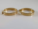 14K Gold Greek Key Oval Hollow Body Rose Colored Hoop Earrings 2.8 Grams - Just Stuff I Sell