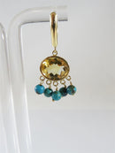 ZB 14K Yellow Gold Oval Citrine and 5 Turquoise Dangle Earrings 3.8 grams - Just Stuff I Sell