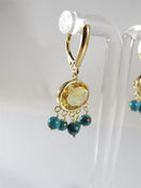 ZB 14K Yellow Gold Oval Citrine and 5 Turquoise Dangle Earrings 3.8 grams - Just Stuff I Sell