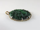 Antique Gold & Silver Wrapped Carved Pierced Spinach Jade Lotus Blossom Pendant - Just Stuff I Sell
