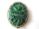 Antique Gold & Silver Wrapped Carved Pierced Spinach Jade Lotus Blossom Pendant - Just Stuff I Sell