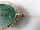 Antique Gold & Silver Wrapped Carved Pierced Spinach Jade Lotus Blossom Pendant - Just Stuff I Sell