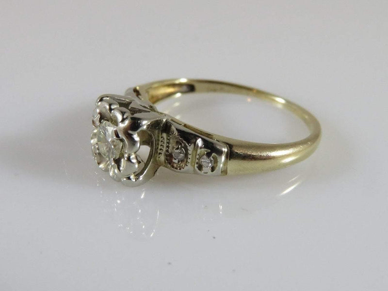 Vintage 14K Bi Gold 5 Diamond Engagement/Promise Ring Size 4.75 - Just Stuff I Sell