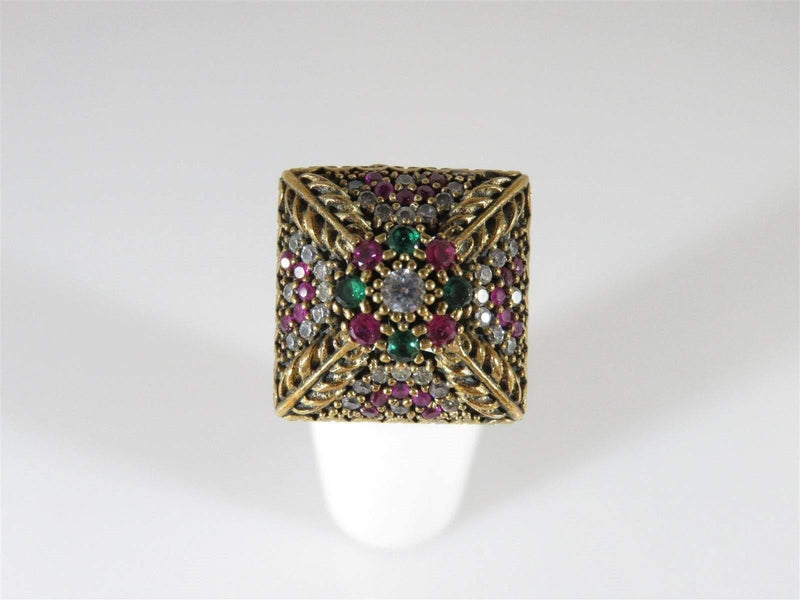 Sterling Silver Antiqued Bronze Sapphire Emerald Topaz Victorian Style Ring 7.5 - Just Stuff I Sell