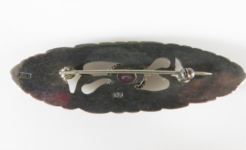 Signed SEJA Vintage Toned Art Deco Style Sterling Silver & Amethyst Brooch - Just Stuff I Sell