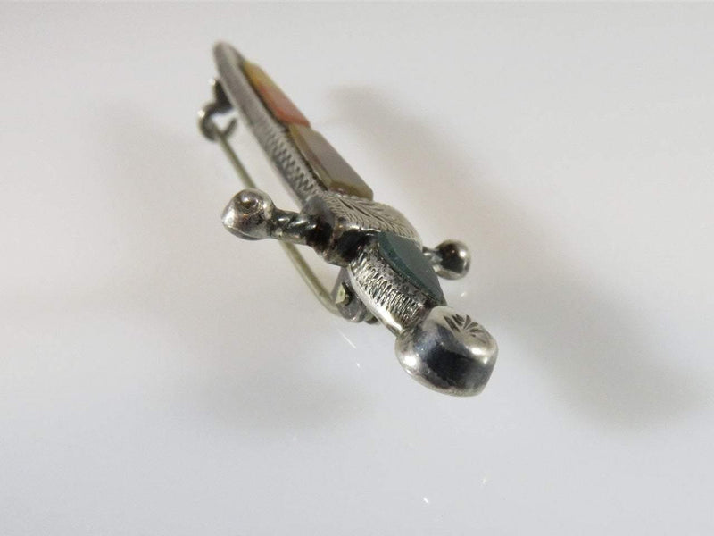 Vintage Sterling Silver Scottish Pebble Agate Sword Kilt Pin Brooch - Just Stuff I Sell