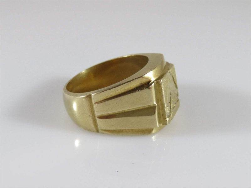 Men's Size 11 Aztec Pyramid Gold Tone Costume Ring Heavy 17.2 Grams - Just Stuff I Sell