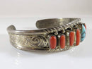 Lovely Polished Coral Turquoise Sterling Silver Cuff Bracelet with Nice Details - Just Stuff I Sell