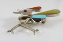 Lovely Zuni Caroline Edaakie Sterling Silver Inlaid Roadrunner Brooch/Pendant - Just Stuff I Sell