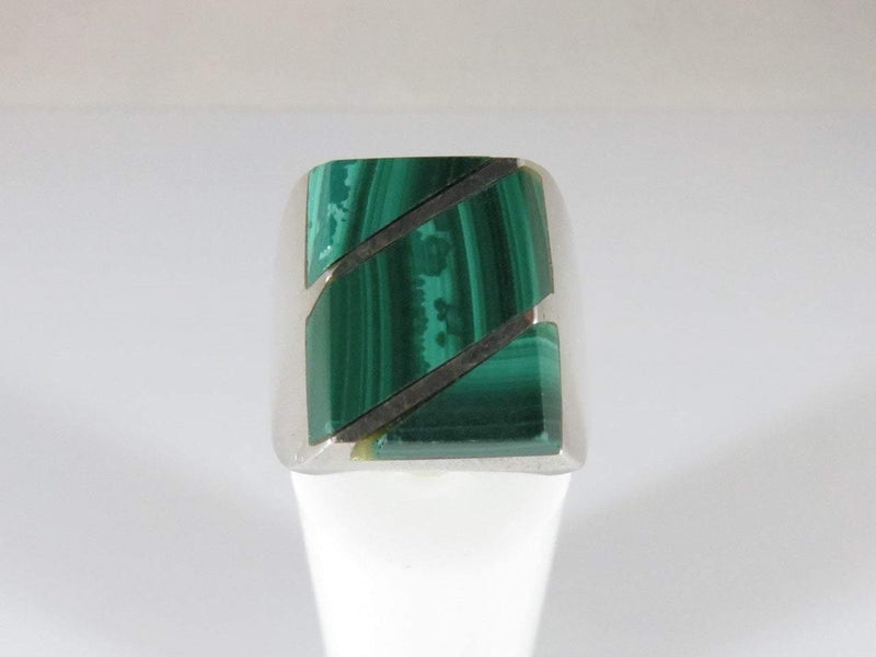 Lovely Inlaid Malachite & Sterling Silver Ring Size 7.75 Sterling Pinky Ring - Just Stuff I Sell