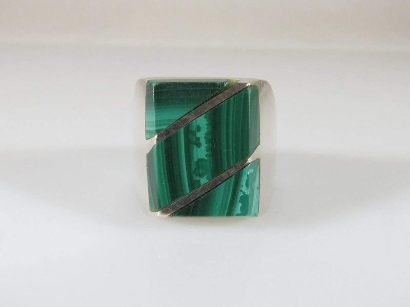 Lovely Inlaid Malachite & Sterling Silver Ring Size 7.75 Sterling Pinky Ring - Just Stuff I Sell