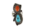 Fabulous Southwestern Turquoise & Coral Sterling Silver Ring Size 6.75 - Just Stuff I Sell