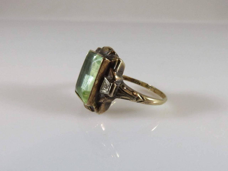 10K Yellow Gold 3.75 Carat Light Green Stone & 1 Pt. Diamond Ring Setting Size 6 - Just Stuff I Sell