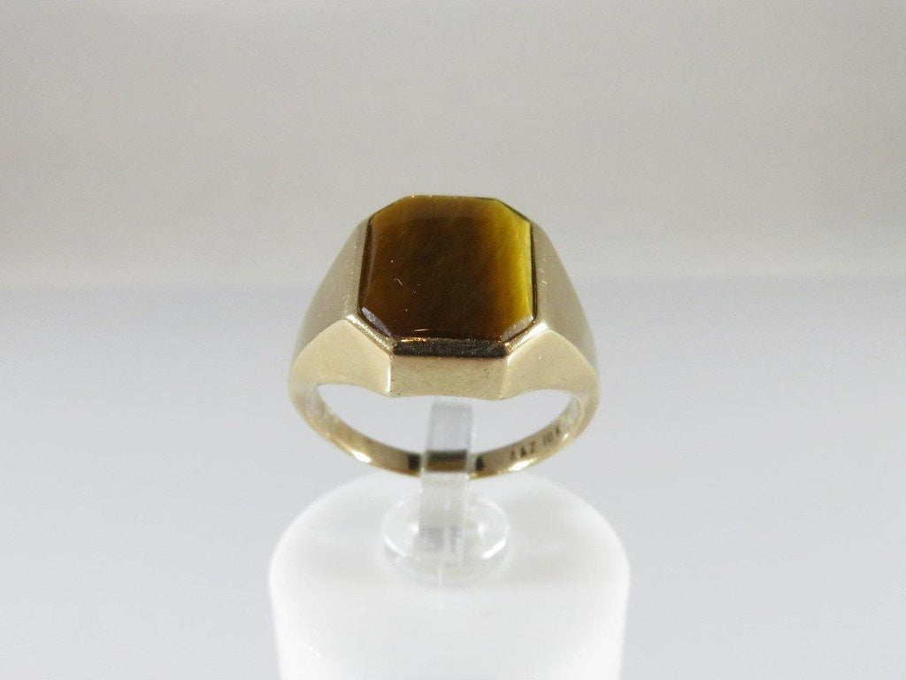 Lovely Retro 10K Solid Yellow Gold Women Polished Tiger's Eye Ring A&Z