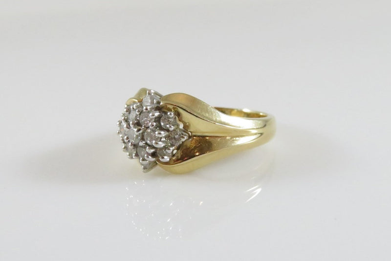Vintage 14K Yellow Gold 15 Diamond Cluster Ring Women's Size 6.25 - Just Stuff I Sell