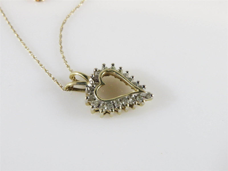 10K Gold & 20 Diamond Heart Pendant with Dainty 10 Karat Gold Necklace - Just Stuff I Sell