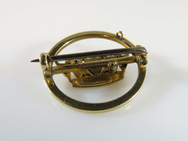 Antique Victorian Era European 15K Yellow Gold Seed Pearl Crown Brooch C Clasp - Just Stuff I Sell