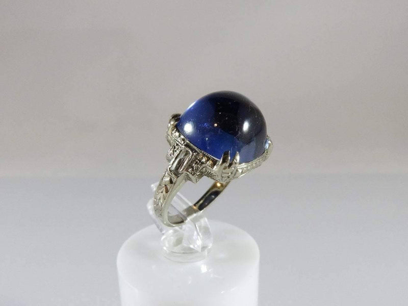 14K White Gold Sugarloaf Blue Sapphire & Topaz Art Deco Inspired Ring Size 4 - Just Stuff I Sell