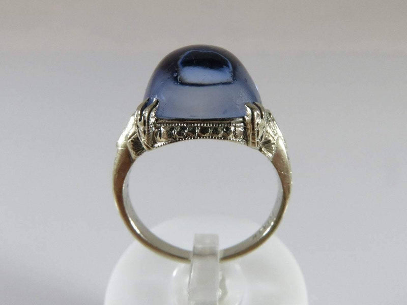 14K White Gold Sugarloaf Blue Sapphire & Topaz Art Deco Inspired Ring Size 4 - Just Stuff I Sell