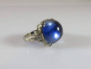 14K White Gold Sugarloaf Blue Sapphire & Topaz Art Deco Inspired Ring Size 4 - Just Stuff I Sell