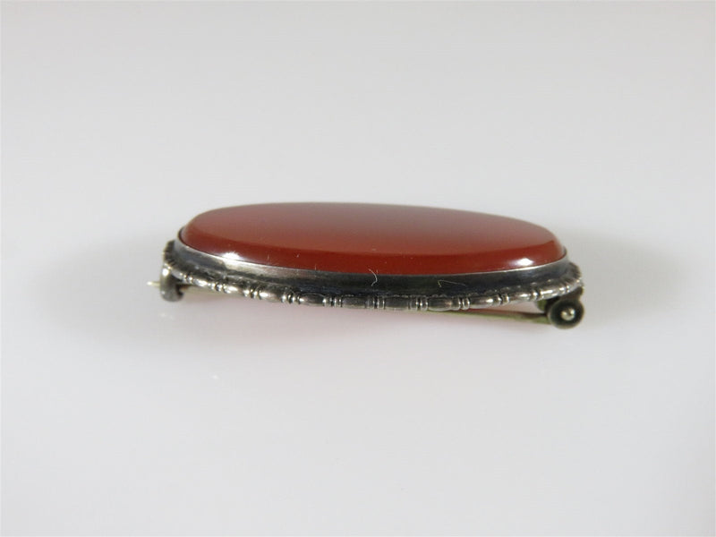 Victorian Sterling Silver Scottish Burnt Orange Agate Oval Brooch Pin Germany - Just Stuff I Sell