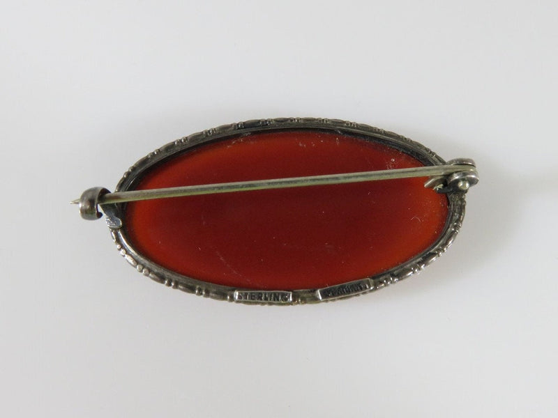 Victorian Sterling Silver Scottish Burnt Orange Agate Oval Brooch Pin Germany - Just Stuff I Sell