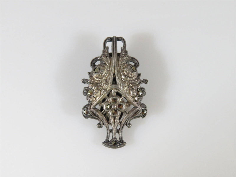 Art Nouveau Belle Epoque Sterling Silver Marcasite Floral Bouquet Scarf Clip - Just Stuff I Sell