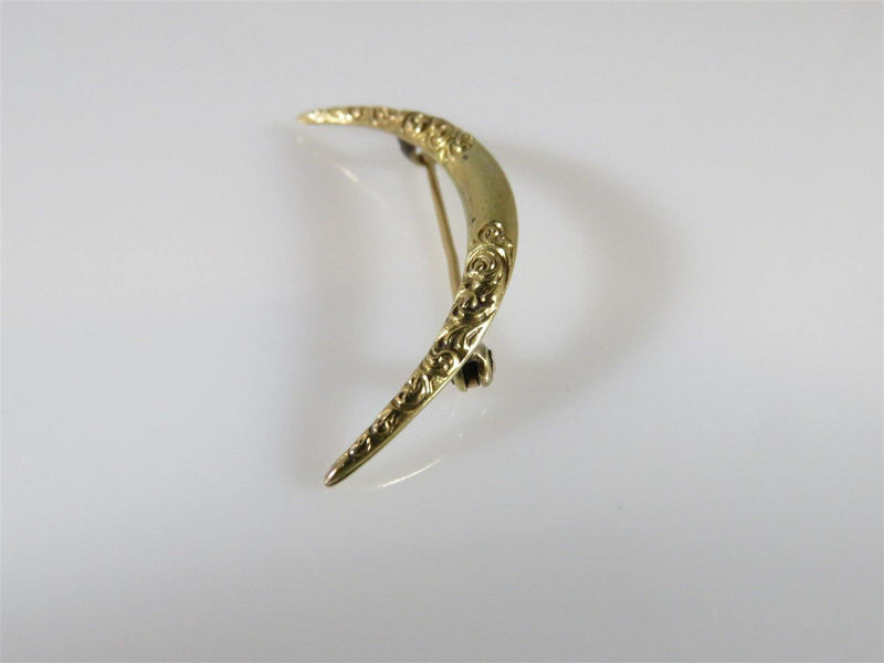 Lovely Victorian Edwardian Crescent Moon Pin 14K Yellow Gold Wedding Gift - Just Stuff I Sell
