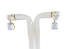 14K Yellow Gold Blue Moonstone Dangle Earrings Round Tear Drop Cabochon - Just Stuff I Sell