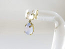 14K Yellow Gold Blue Moonstone Dangle Earrings Round Tear Drop Cabochon - Just Stuff I Sell