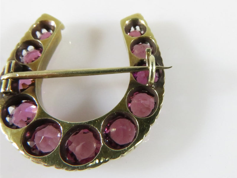 Stunning 14K Gold 3.8 TCW 11 Natural Pink Tourmaline Victorian Era Horseshoe Pin - Just Stuff I Sell