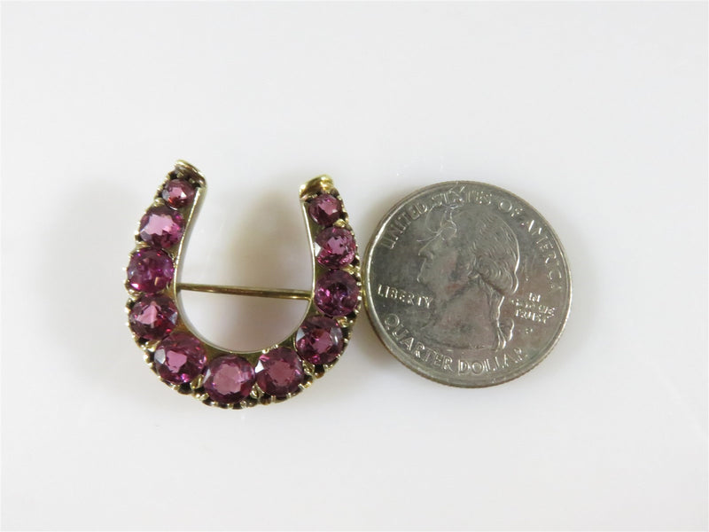 Stunning 14K Gold 3.8 TCW 11 Natural Pink Tourmaline Victorian Era Horseshoe Pin - Just Stuff I Sell