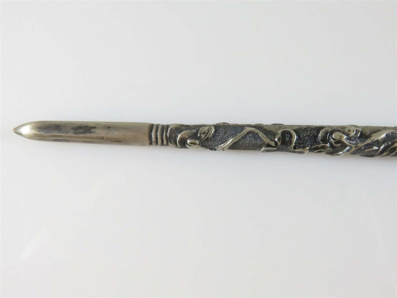 Antique Sterling Silver Victorian Dip Pen Pansy Motif Chinese Export Signed OGHM - Just Stuff I Sell