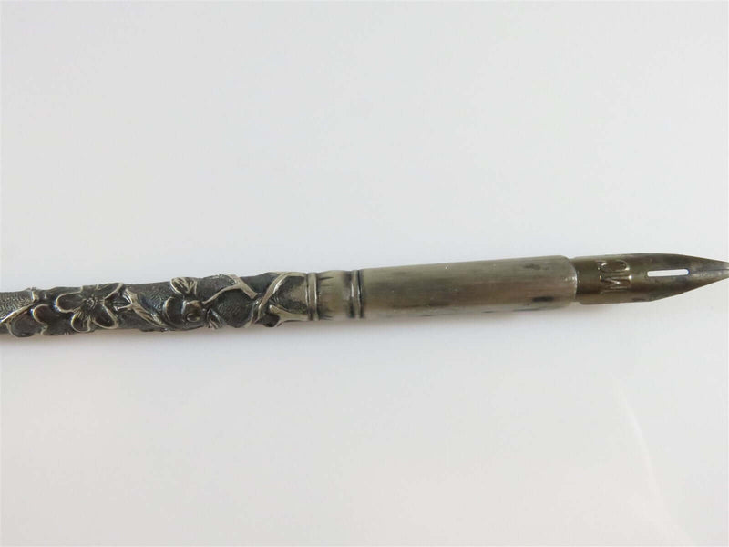 Antique Sterling Silver Victorian Dip Pen Pansy Motif Chinese Export Signed OGHM - Just Stuff I Sell