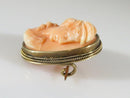 Victorian 18K Yellow Gold Deep Carved Angel Skin Coral Cameo Brooch - Just Stuff I Sell